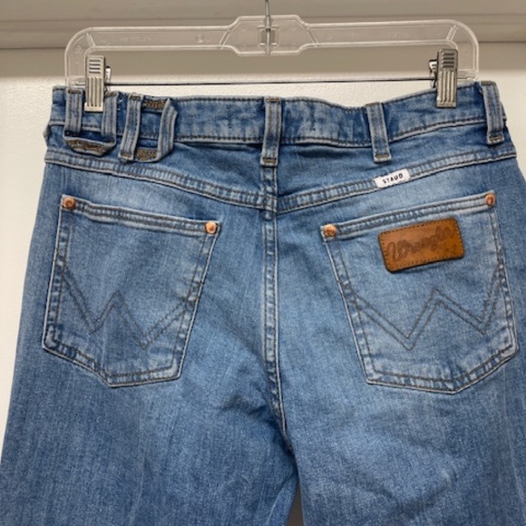 EUC WRANGLER + STAUD The Bikini‎ Jean Flare Slits Blue Jeans - Picture 12 of 14